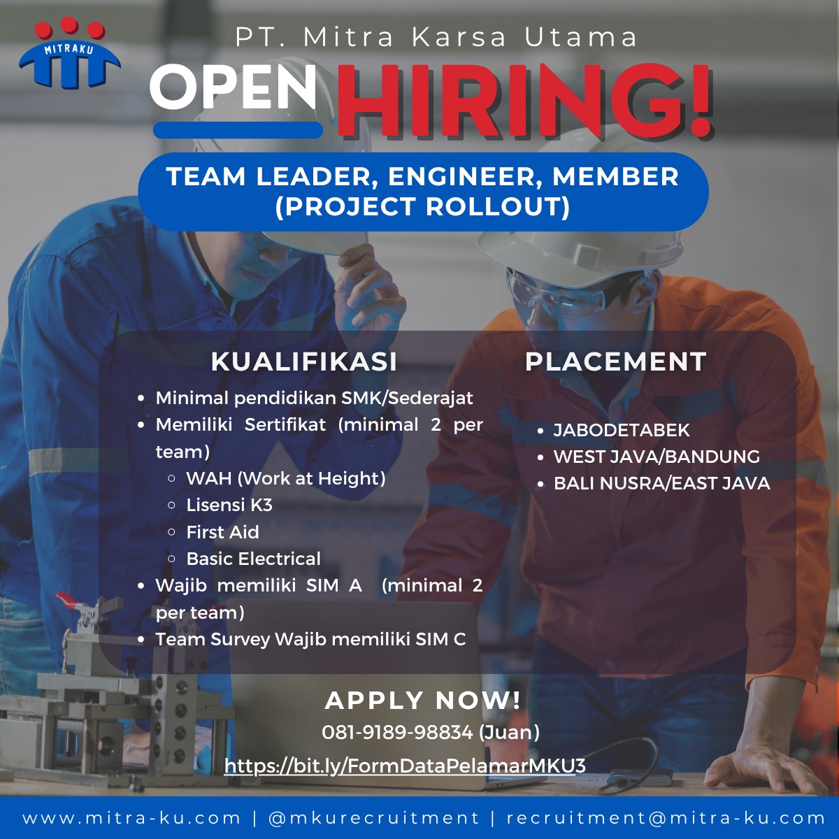 Team Leader, Engineer, Member (Project Rollout)